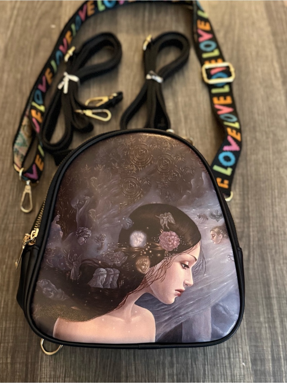 Artistic Fantasy Portrait Mini Backpack purse - Whimsical Fairy - Picture 4 of 10